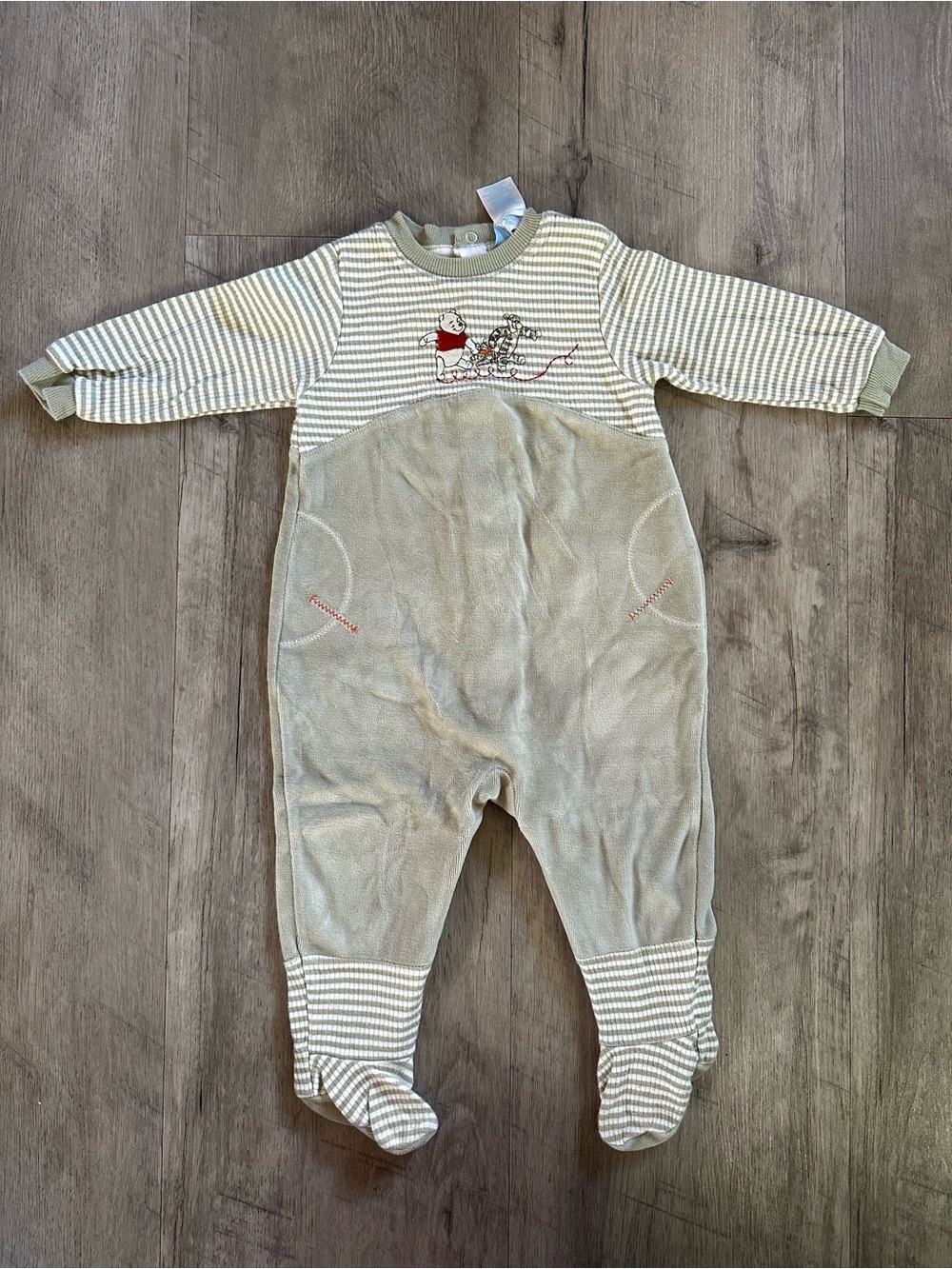 Disney Sage Green Pooh Footed One-Piece Sleeper